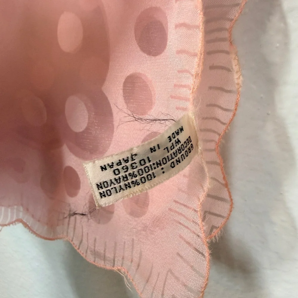 Polka Dot Sheer Scarf Women Pink Chiffon Scalloped Edge Vintage Japan